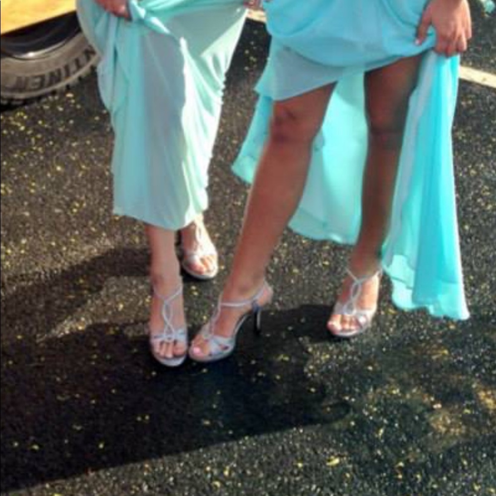 Silver strappy heels, good for prom!!